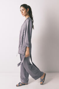 Women'secret Ensemble pyjama satin et dentelle gris