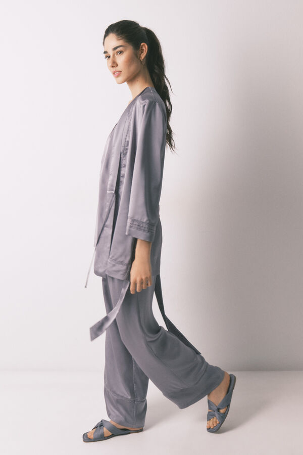 Women'secret Ensemble pyjama satin et dentelle gris gris