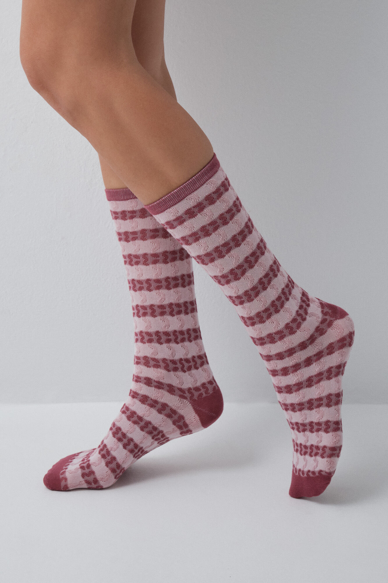 Women'secret Burgundy striped texture long socks