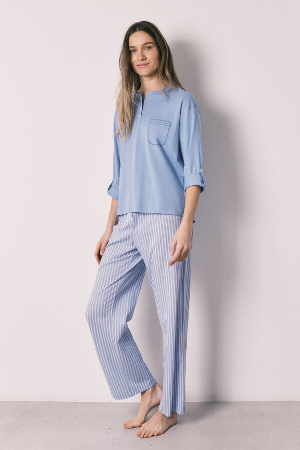 Women'secret Blue cotton striped long pyjamas blue