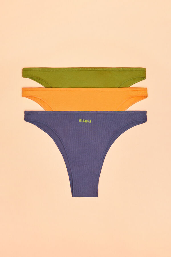 Womensecret 3er-Pack Brazilian Slips Baumwolle Grün, Blau und Orange Weiß