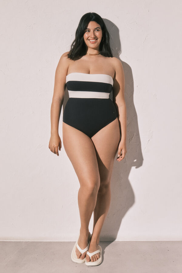 Women'secret Black and white color block bandeau shaping swimwear black