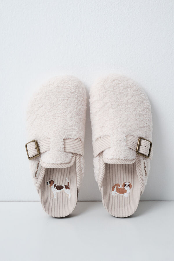 Women'secret Pantoufles sabots en peau de mouton beige