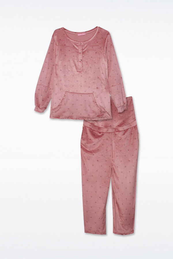 Ohma! Conjunto pijama terciopelo estampado rosa