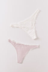 Women'secret Lot de 2 strings en coton rose et imprim&eacute; blanc blanc