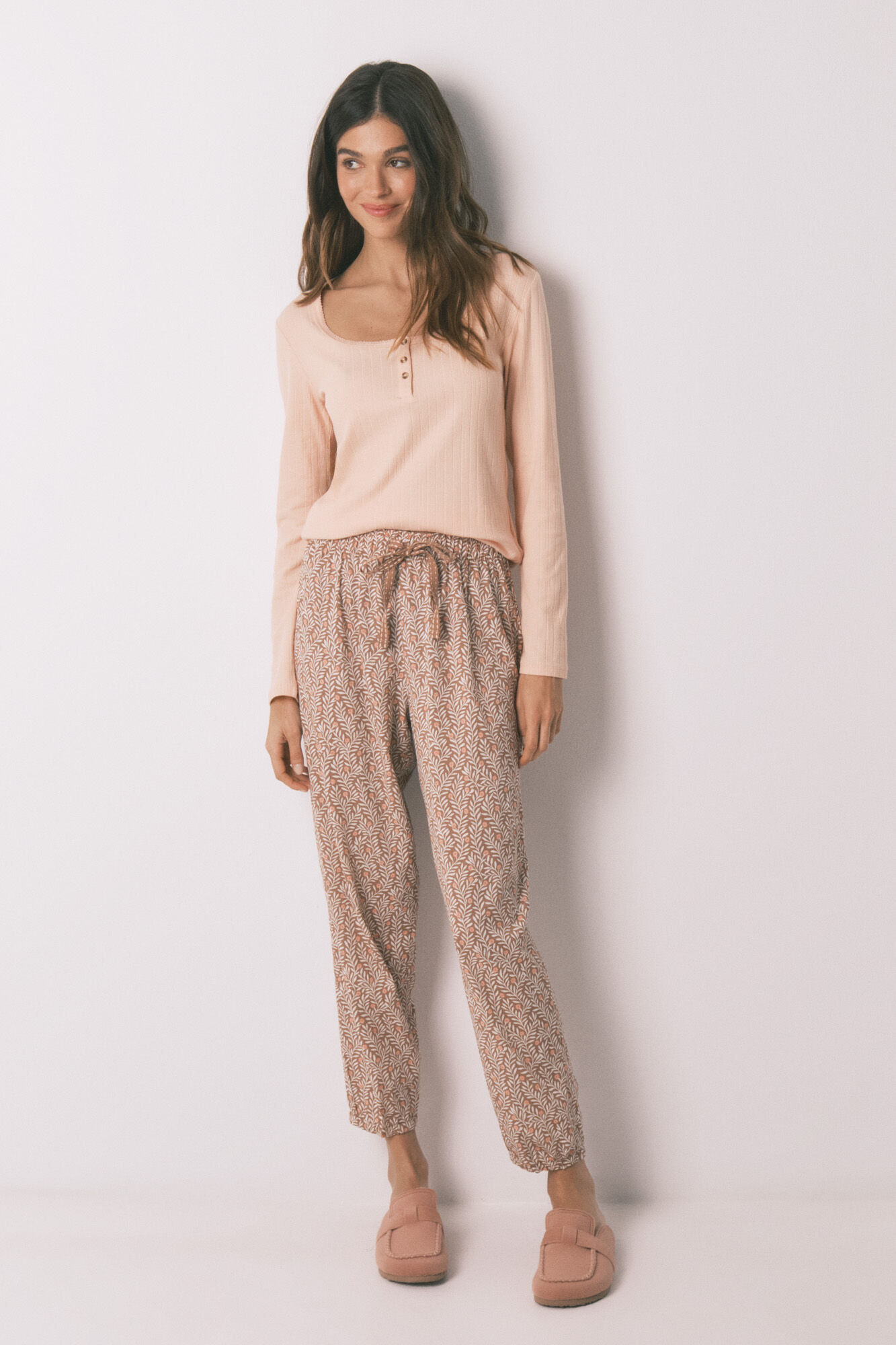 Women'secret Pink cotton floral print long pyjamas