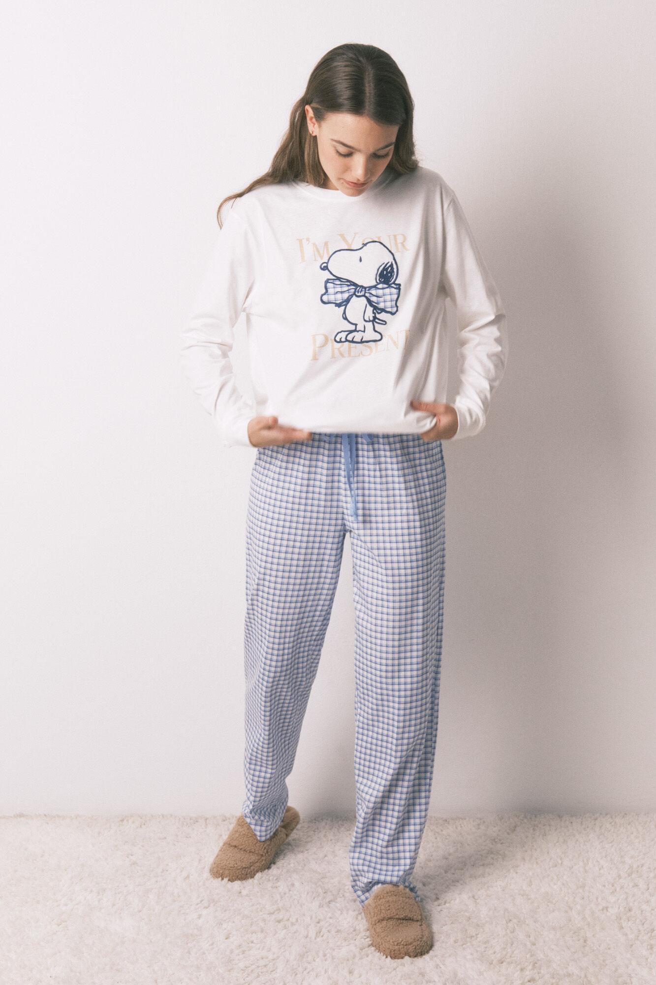Women'secret Long cotton Snoopy Vichy pyjamas