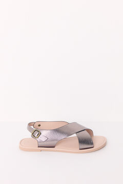 Womensecret Sandale plate croisées brillante grise gris