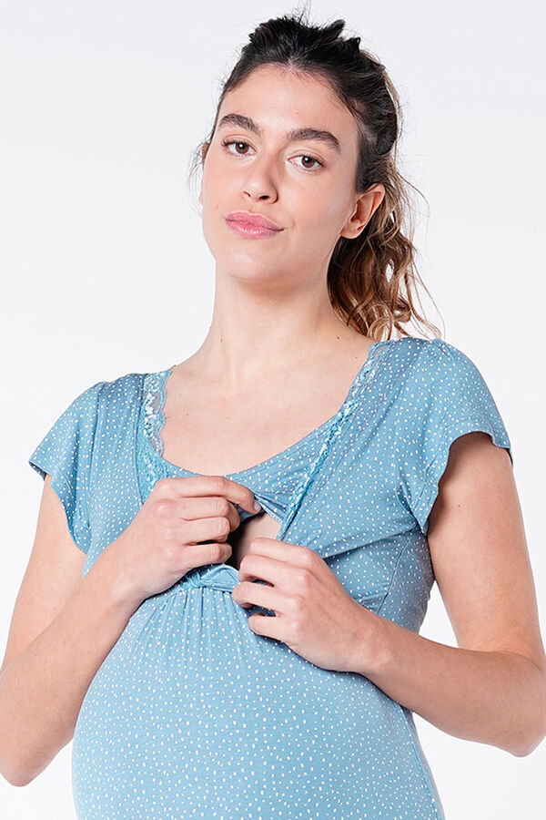 Womensecret Polka-dot short-sleeved maternity nursing nightgown blue