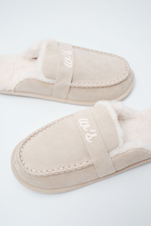 Women'secret Beige lined loafer slippers beige