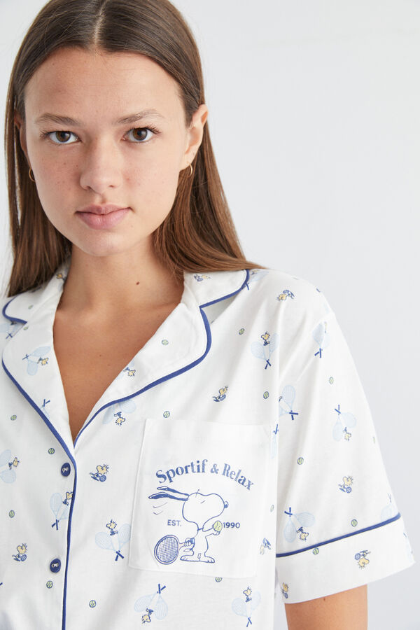 Womensecret Pyjama kurz Hemdlook 100 % Baumwolle Weiß Snoopy Weiß