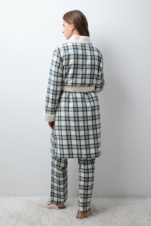 Women'secret Plaid faux fur long robe beige