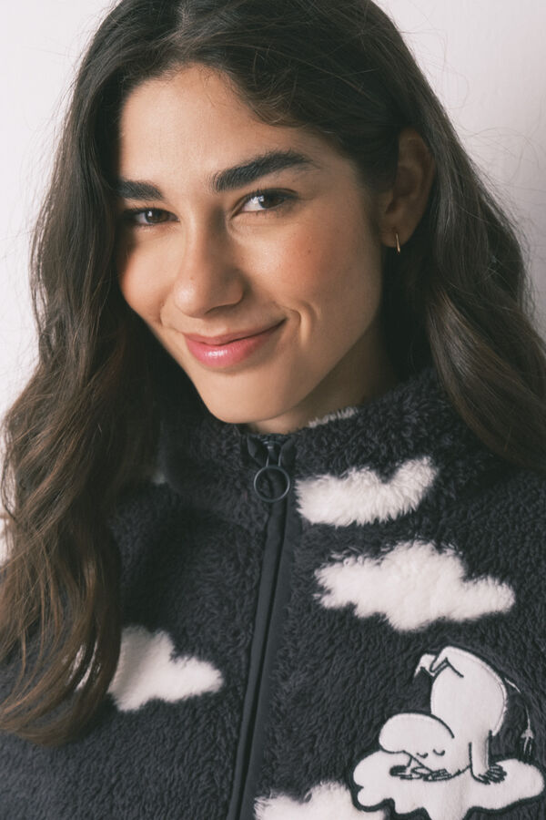 Women'secret Robe de chambre courte imprim&eacute; nuages en polaire grise Moomin gris