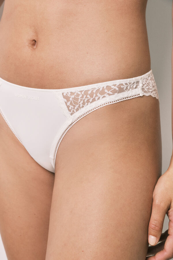 Women'secret White microfibre and lace classic panty beige