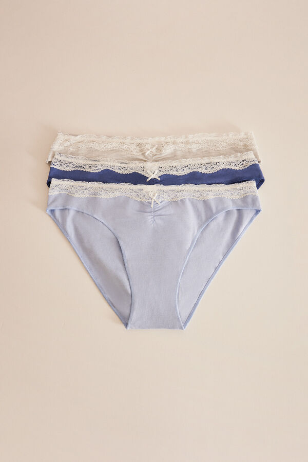 Womensecret 3-pack cotton and lace panties blue