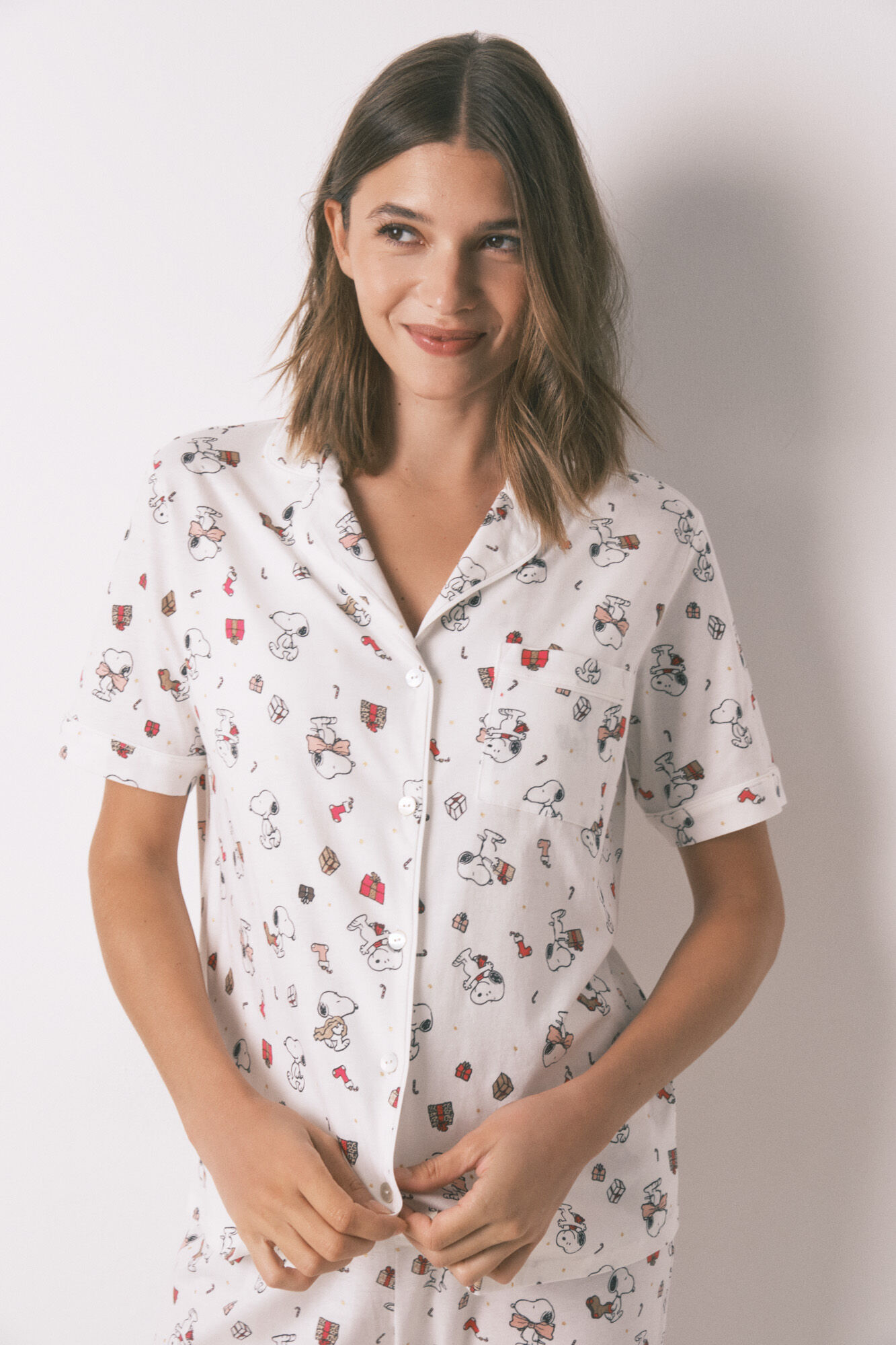 Women'secret Long shirt-style 100% cotton white pajamas Snoopy