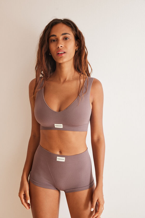 Womensecret Seamless purple ribbed crop top pink