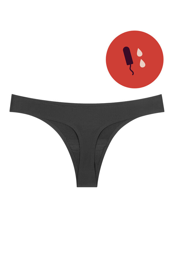 Womensecret Tanga menstrual negro – Absorción ligera negro