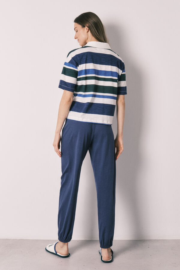 Women'secret Cotton striped polo short-sleeved pyjamas HELLO KITTY blue