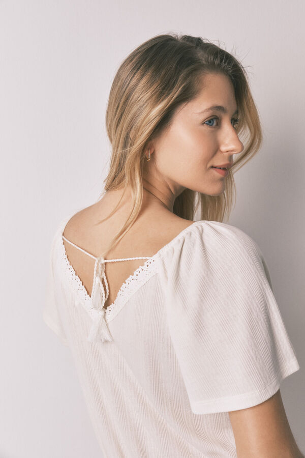 Women'secret White pointelle maternity ruffle nightgown beige