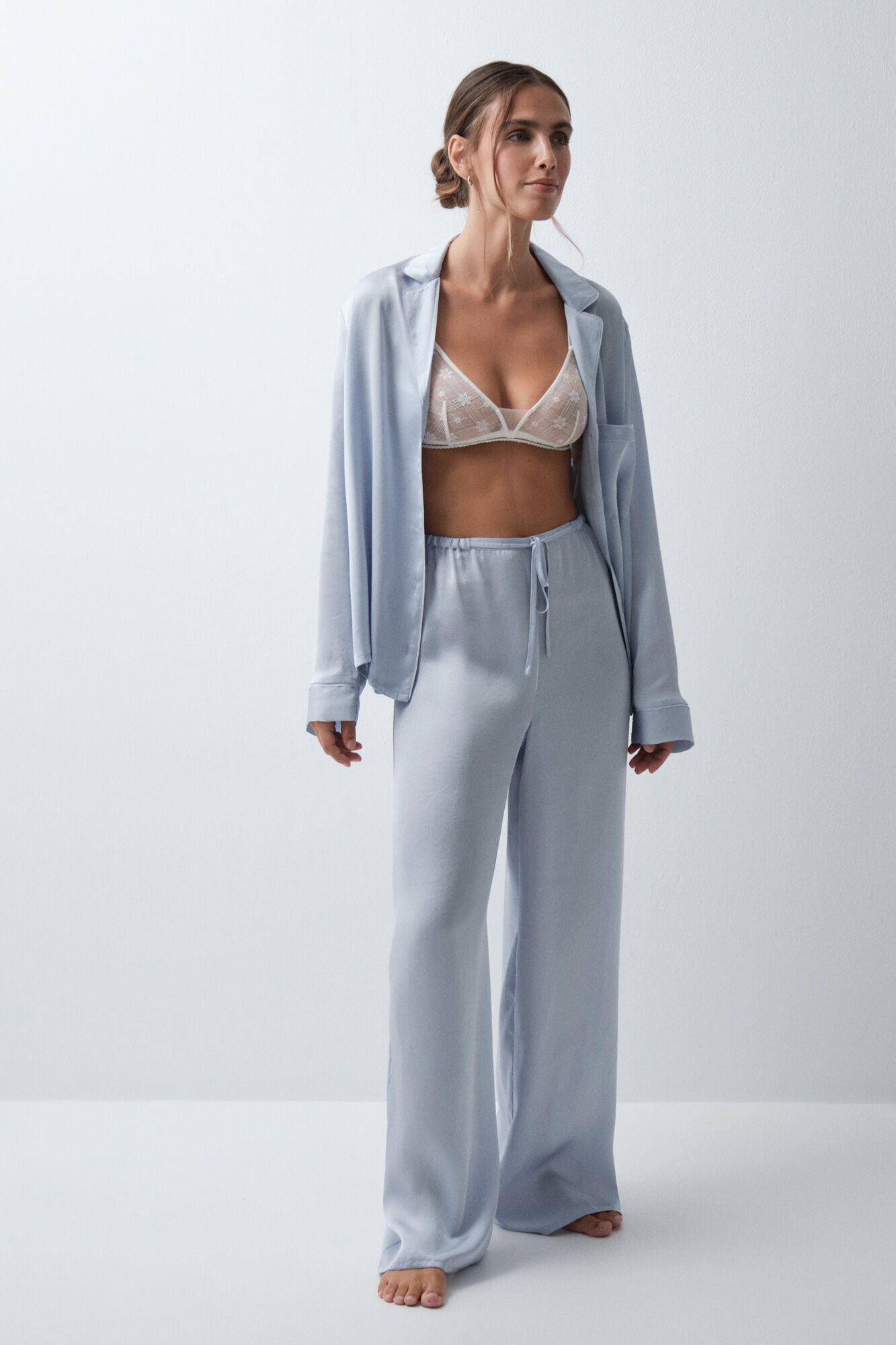 Women'secret Blue satin-finish classic pyjamas