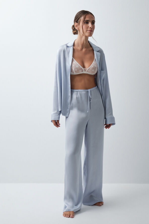 Women'secret Blue satin-finish classic pyjamas blue