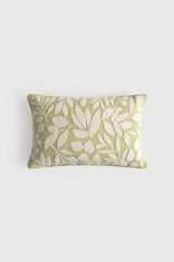Textura Embroidered cotton cushion cover with flowers green