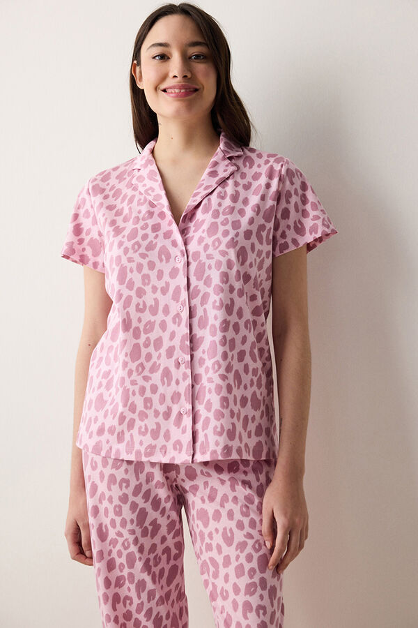 Penti Pink leopard long classic pyjamas set pink