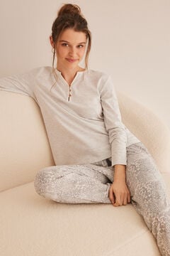 Womensecret Langarm-Shirt 100 % Baumwolle Hellgrau Grau