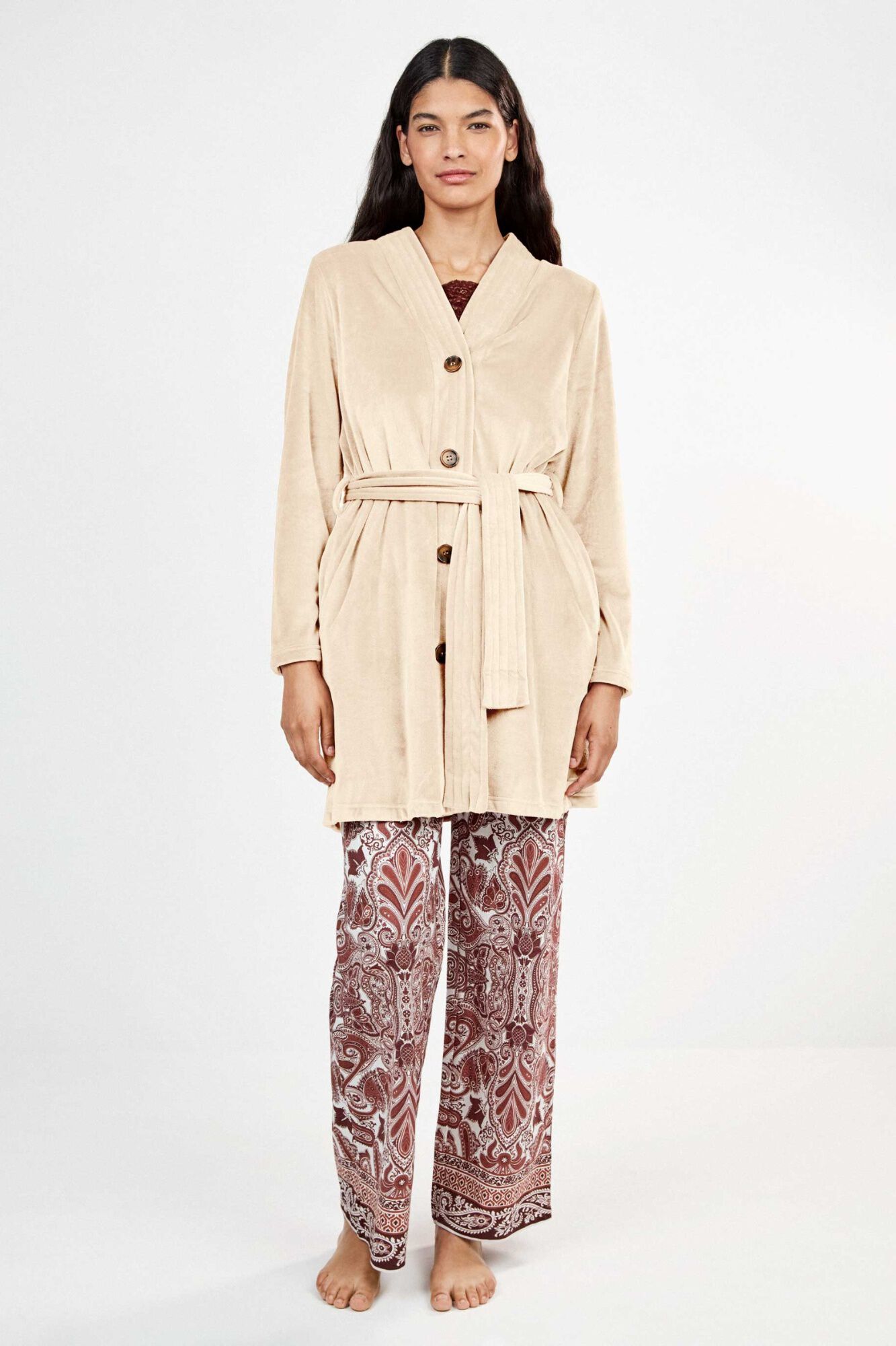 Gisela Kurzer Fleece-Morgenmantel mit G&uuml;rtel