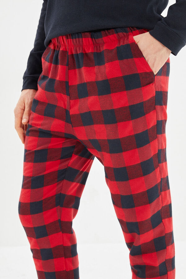 Trendyol Conjunto pijama hombre cuadros rojo y azul estampado
