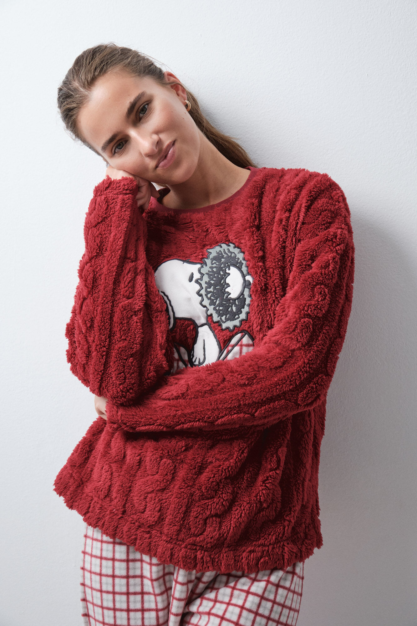 Women'secret Snoopy plaid fleece long pyjamas