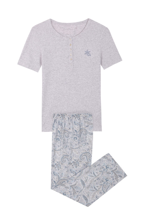 Womensecret Pyjama avec pantalon 100 % coton motif cachemire gris