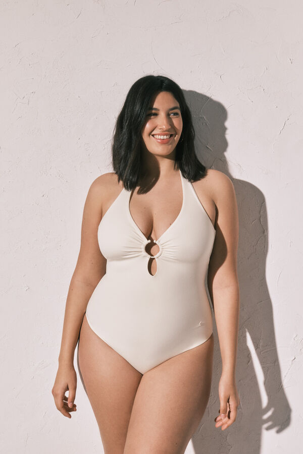Women'secret White deep neckline shaping swimwear beige