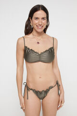 Womensecret Bandeau bikini top in metallic color with ruched neckline. Zelena