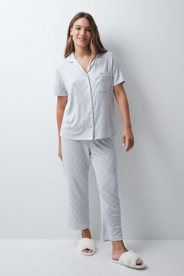 Women'secret Folk print long pyjamas blue