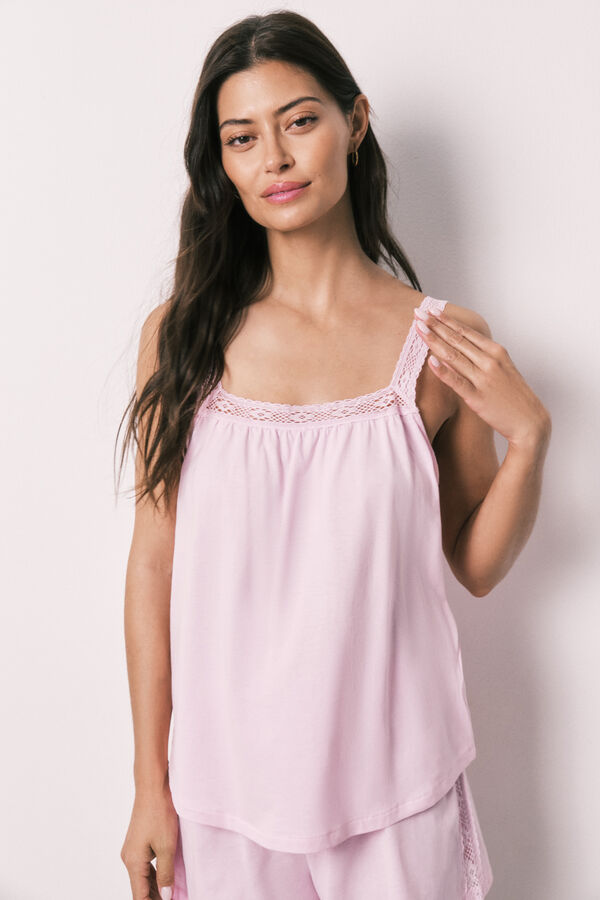 Women'secret Pink cotton lace short pyjamas pink