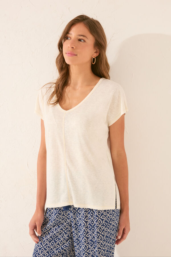 Womensecret White glitter short sleeve T-shirt beige