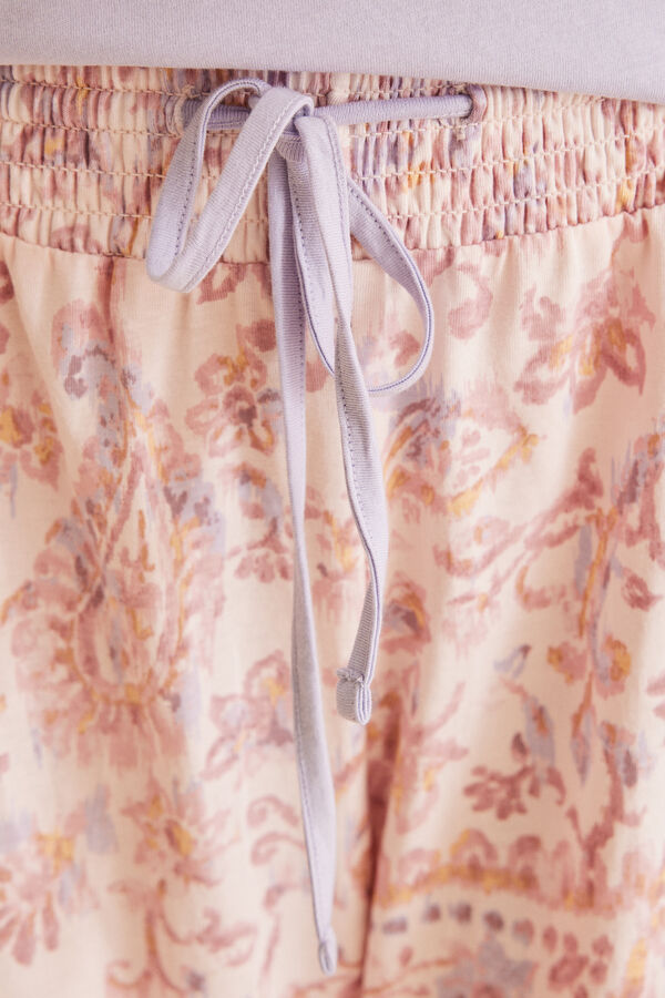 Womensecret Svijetloljubičasta capri pidžama od 100%-tnog pamuka s kašmirskim uzorkom Ružičasta