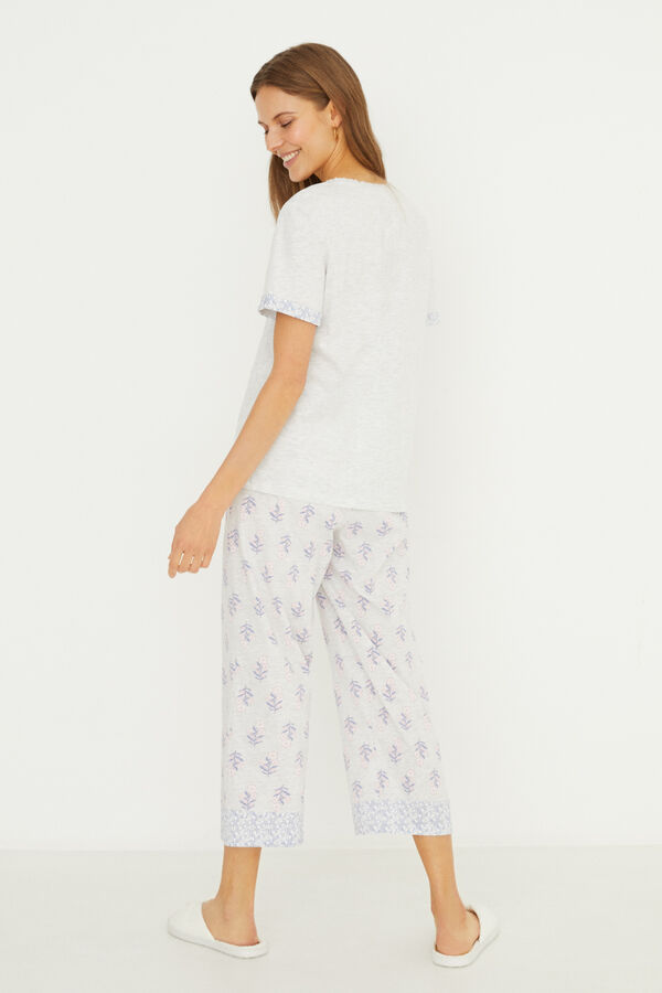 Womensecret Pyjama lang Baumwolle Grau Blumen-Print Grau