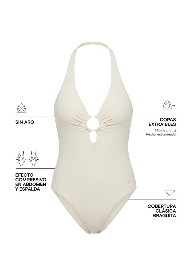 Women'secret Maillot de bain modelant d&eacute;collet&eacute; profond blanc beige