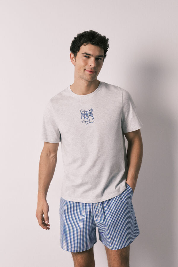 Women'secret Men's plaid cotton short pyjamas grey