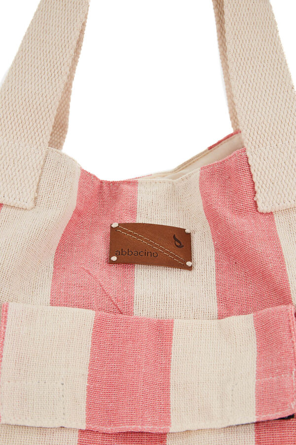 Womensecret Beach bag with blue striped print pink