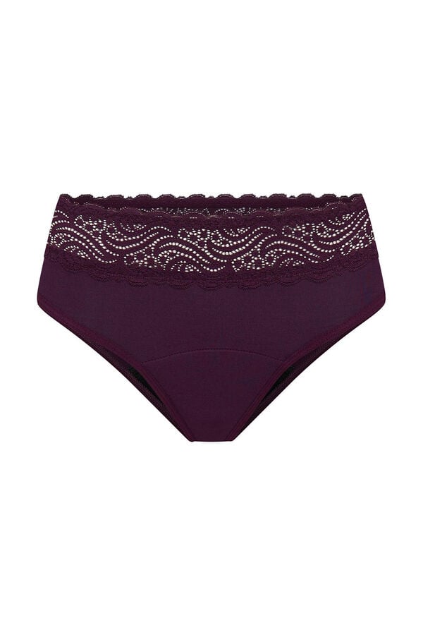 Womensecret Raisin Purple bamboo lace high-waist period panties – moderate to heavy absorption Bordo