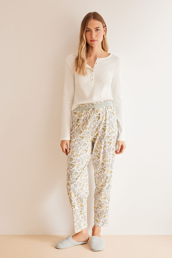 Womensecret Calças pijama 100% algodão carrot flores branco