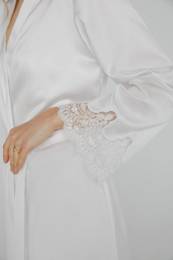 Womensecret Robe de mulher Ivette Bridal curto acetinado em branco bege