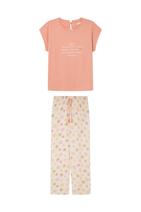 Womensecret Pyjama 100 % coton pantalon soleils rose