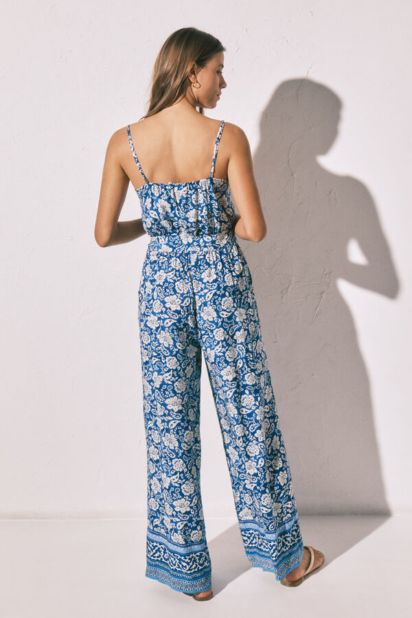 Women'secret Boho print long strap jumpsuit blue