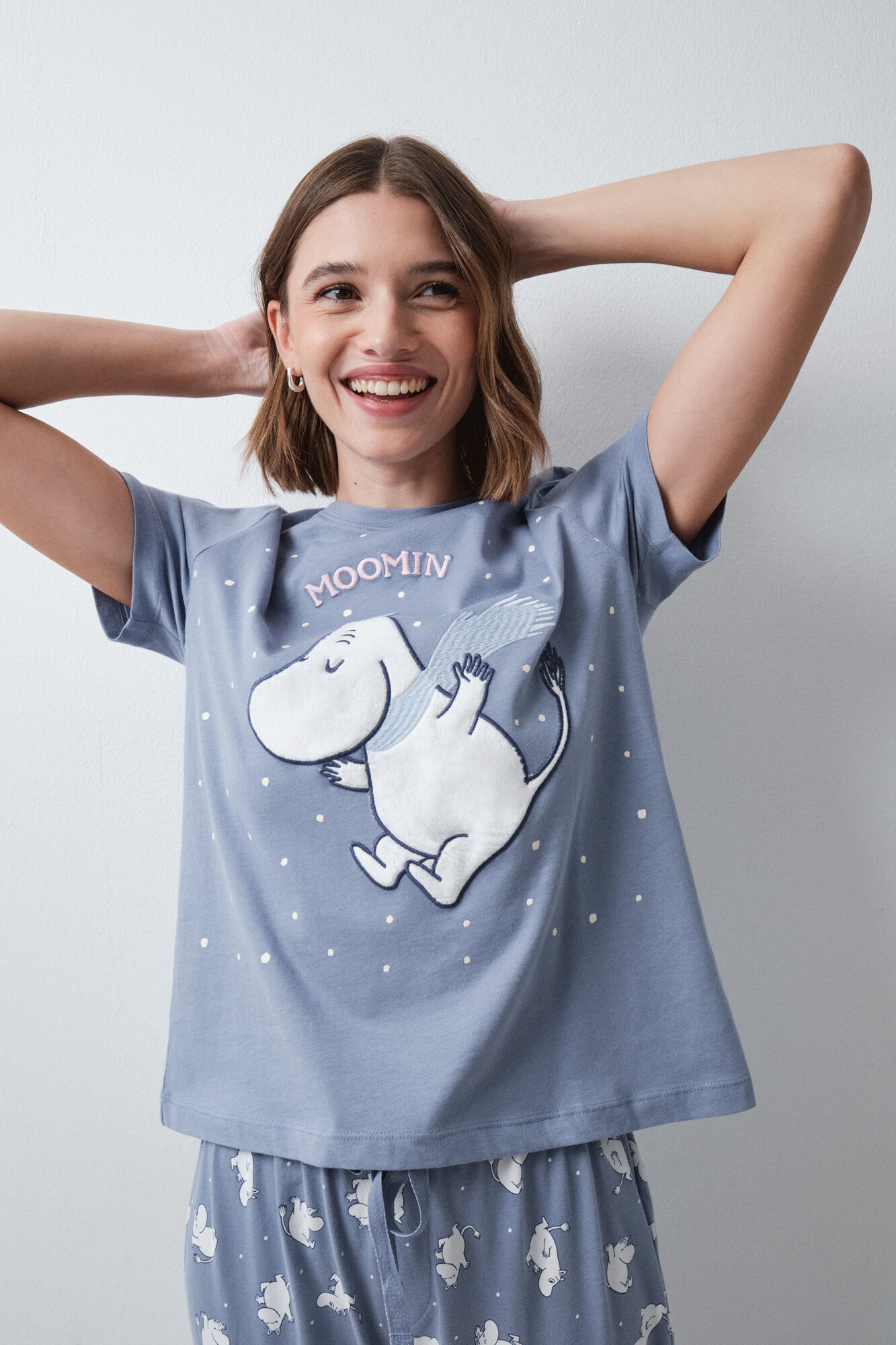 Women'secret Plava pamučna pidžama Moomin kratkih rukava
