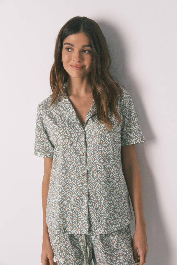 Women'secret 100% cotton floral print classic pyjamas green